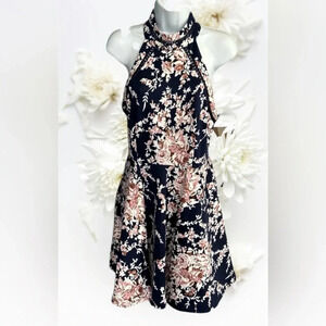 B. Darlin Junior 13/14 Fit & Flare Mini Dress Floral High Neck HOCO Wedding